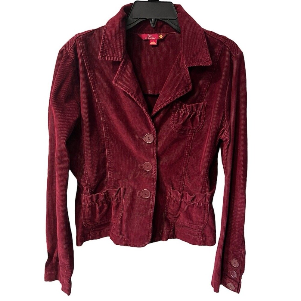 SO REAL SO RIGHT Jacket Womens Sz Large Red Corduroy Button Y2K Academia Vintage - Picture 2 of 8